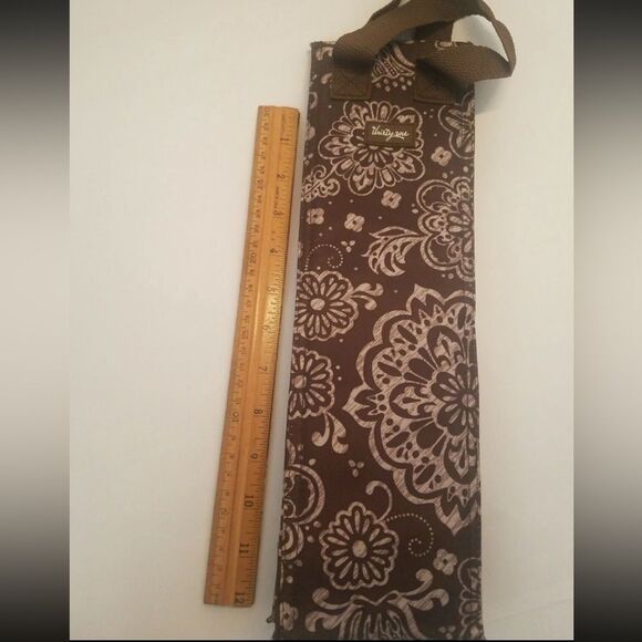 Thirty One 31 Perfect Bottle Thermal Tote Wine Cooler Gift Bag Brown Paisley - Picture 4 of 6